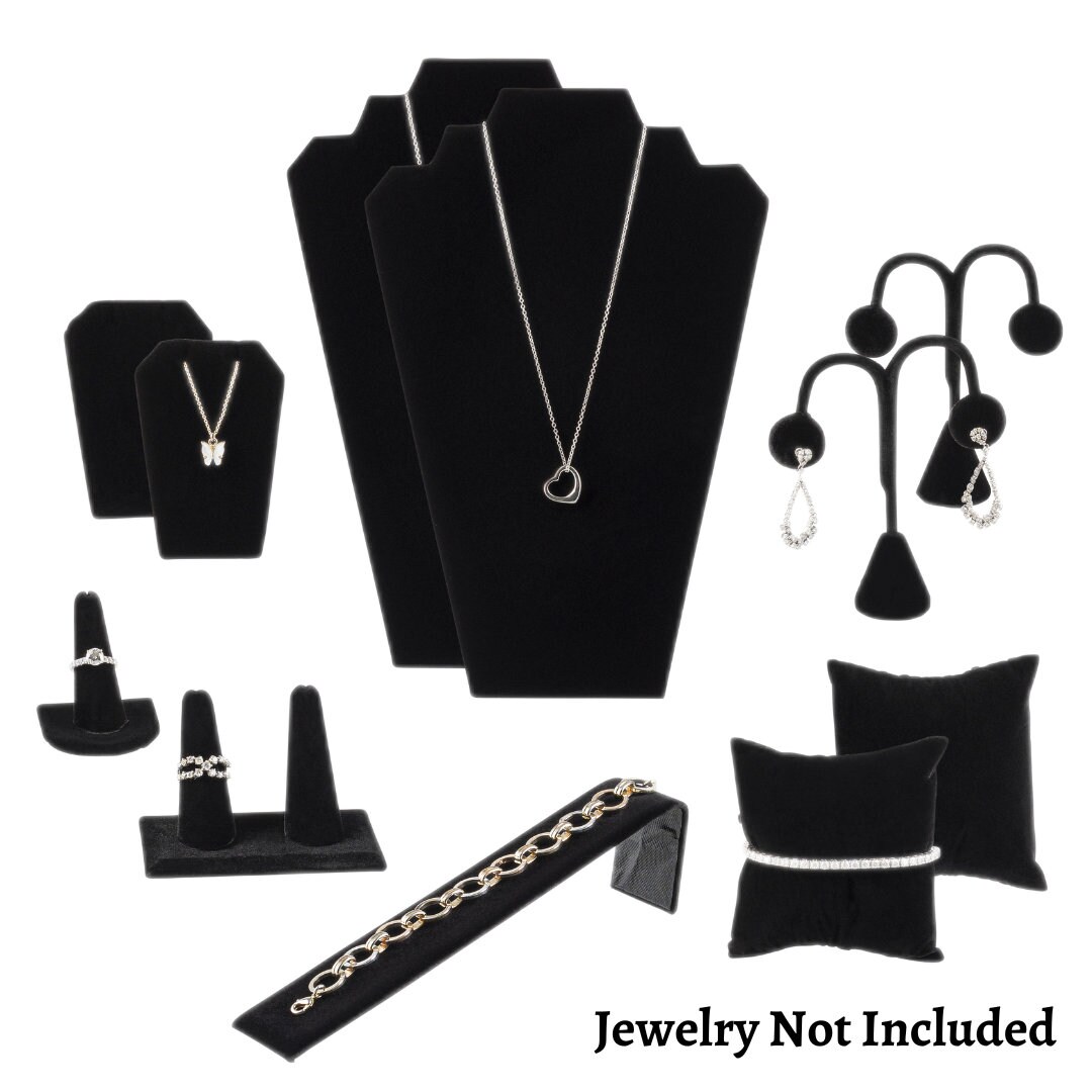 16 Pieces Black Velvet Jewelry Display Set Jewelry Display for Selling  Black Velvet Necklace Display Bracelet Display Stand Finger Ring Display T