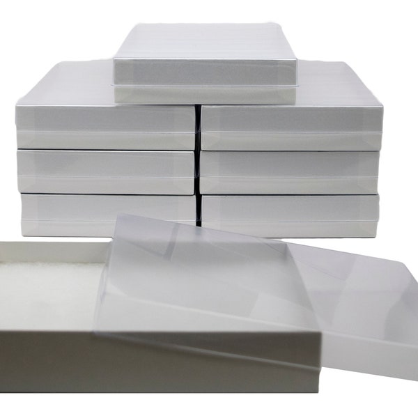 Novel Box™ Made IN USA Jewelry Gift Box in See Thru White Swirl with Removable Cotton Pad 7 x 5 x 1.25" (Pack of 8)