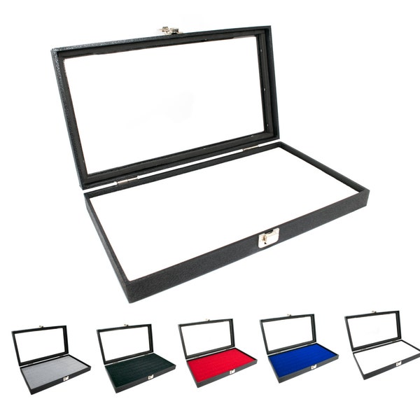 Novel Box™ Glass Top Black Jewelry Display Case + White Slot Ring/Cufflink Display Insert