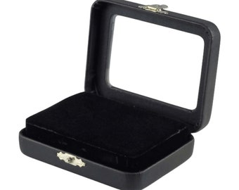 Novel Box Black Leatherette Glass Top Gem Box Loose Stone Jewelry Case Display