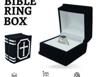 Novel Box Flocked/Silver Bible Book Jewelry Ring Earring Box