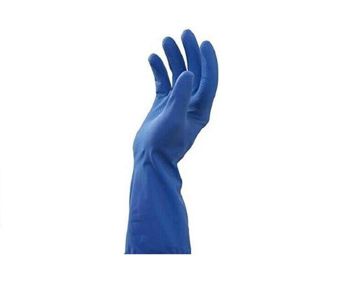 Latex Gloves Blue Unlined Reusable Grip Dishwasher Home Work