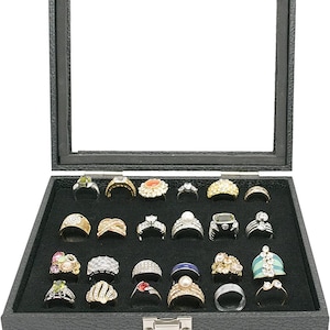 Novel Box™ Half-Size Glass Top Black Jewelry Display Case + Black 36 Slot Ring/Cufflink Display Insert