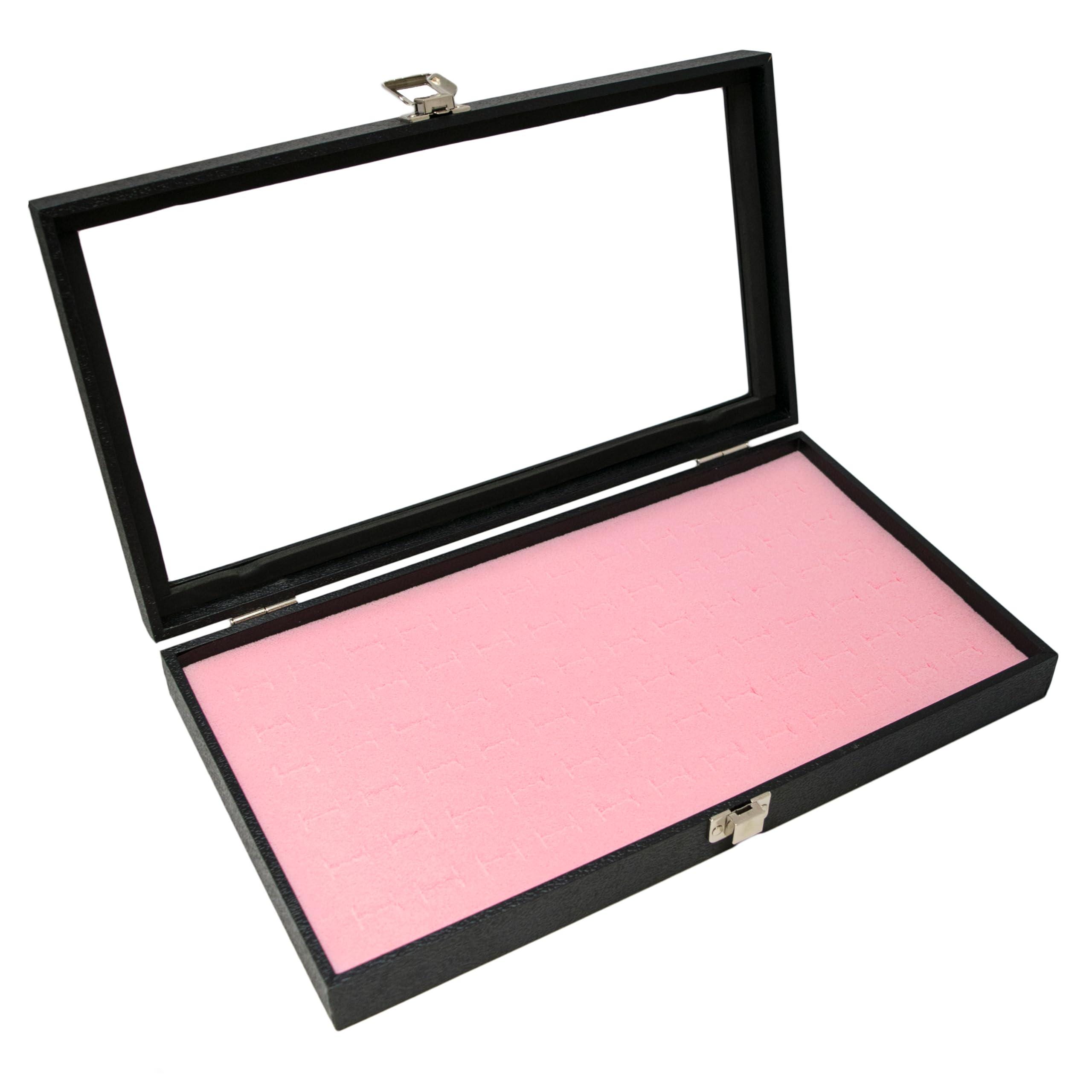 Novel Box™ Glass Top Black Jewelry Display Case + Pink 72 Slot Ring/Cufflink Display Insert