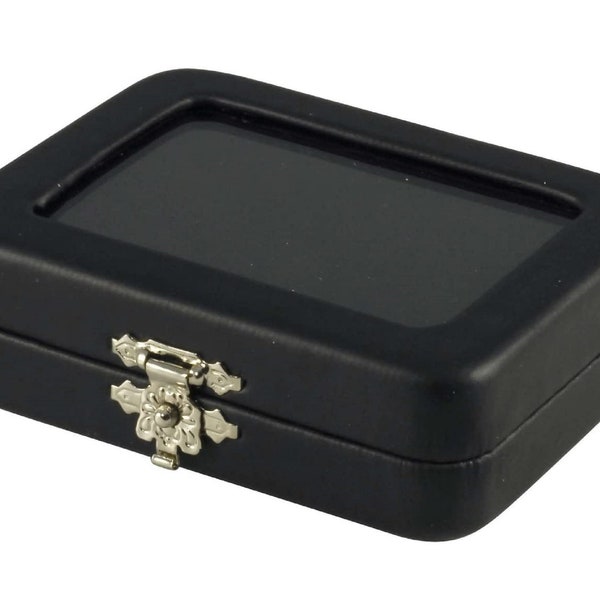 Novel Box Black Leatherette Glass Top Jewelry Case with BK/WH Reversible Pad