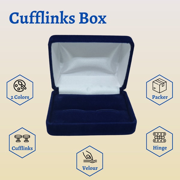 Novel Box Velour Metal Jewelry Cufflinks Box, Black/Blue
