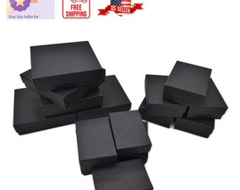 Novel Box Made IN USA Jewelry Gift Box in Black with Removable Cotton Pad (Pack of 15) 3 Sizes #4, #6, #18