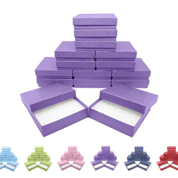 Novel Box™ Made IN USA Jewelry Gift Box in Purple Kraft With Removable Cotton Pad 3.5X3.5X0.9" (Pack of 15)