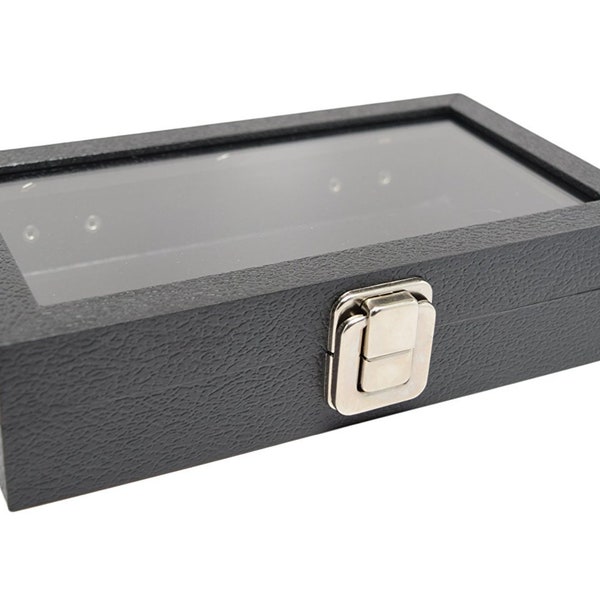 Novel Box™ Medium Glass Top Black Leatherette Metal Clasp Jewelry Display Case