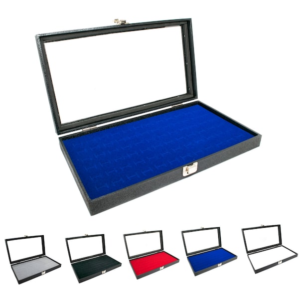 Novel Box™ Glass Top Black Jewelry Display Case + Blue 72 Slot Ring/Cufflink Display Insert