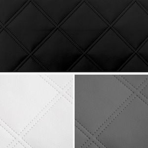 Quilted Faux Leather Fabric: Double Stitch Diamond Pattern - Black, Grey, White - Sold By The Metre