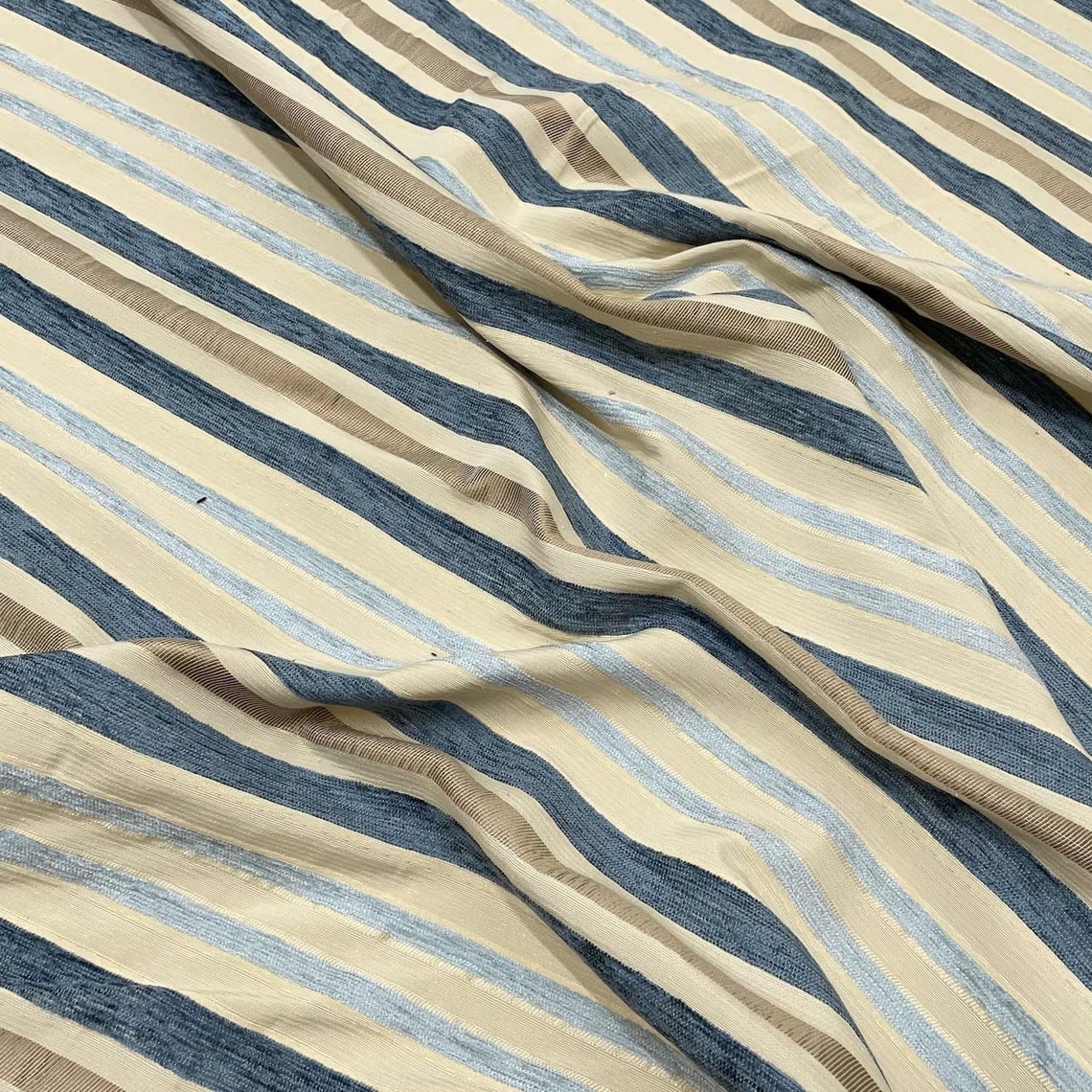 Heavy Raised Chenille Stripe Upholstery Fabric Marine | Etsy