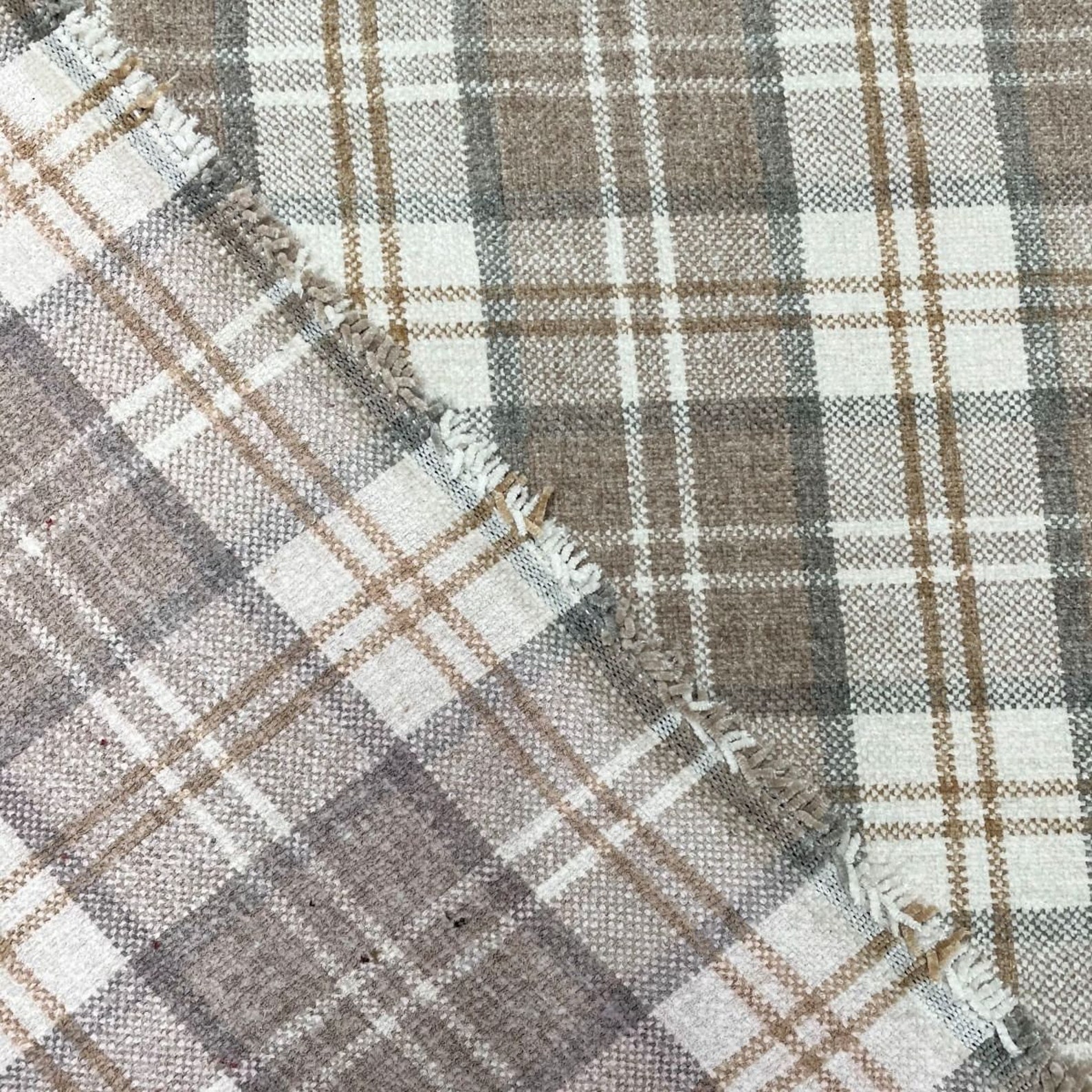 Heavy Check Tartan Chenille Upholstery Fabric Beige Etsy