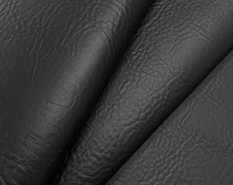 Black Grain Faux Leather Upholstery Fabric by the Metre, Fire Retardant Vinyl