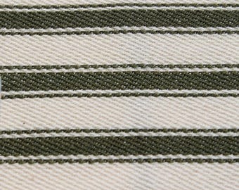 Vintage Green and White Ticking Stripe Cotton Fabric, 137cm Wide by The Metre