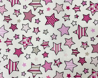 Twinkle Stars 100% Cotton Fabric By The Metre - Pink