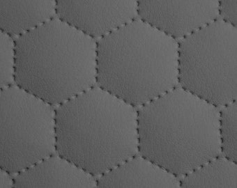 Quilted Faux Leather Fabric By The Metre - Hexagon Stitch - Leather By The Metre - Grey