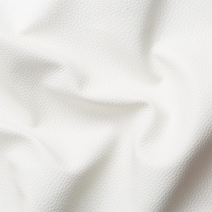 May include: White faux leather fabric with a textured surface. The fabric is wrinkled and has a soft, smooth feel.