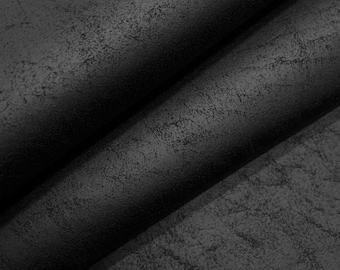 Black Nevada Faux Suede Upholstery Fabric by the Metre, Distressed Leatherette