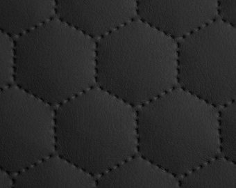 Quilted Faux Leather Fabric By The Metre - Hexagon Stitch - Leather By The Metre - Black