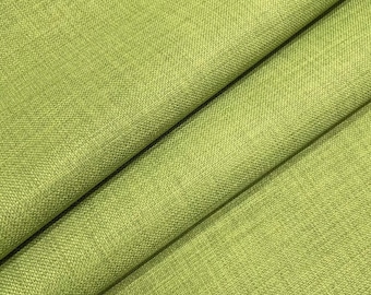 Lime Green Linen Look Upholstery Fabric by the Metre, Soft Plain Furnishing Material, Fire Retardant