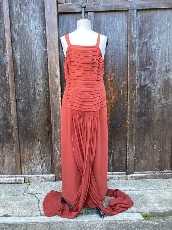 VTG 1930s STUNNING crinkled chiffon besashed eveni