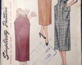 Vintage skirt sewing pattern simplicity 3330 Waist 24 1950s 1960s mid century