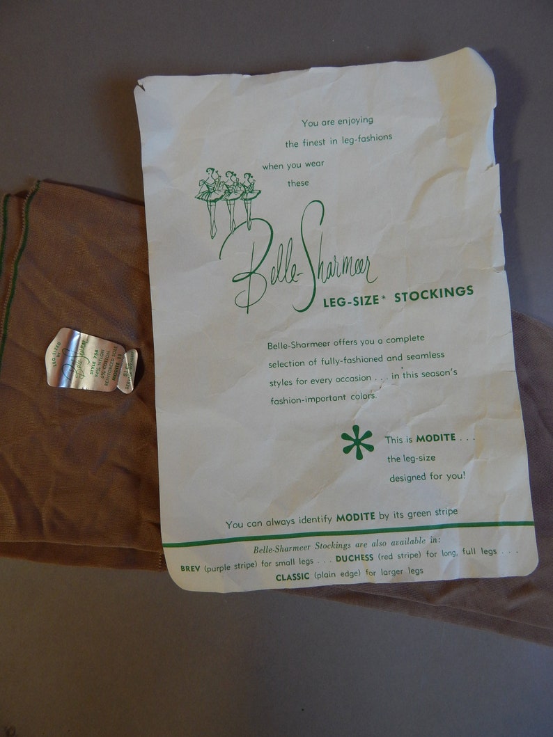 NOS 1940s 50s seamed nylon stockings rare Sz11 LRG by Belle Sharmeer