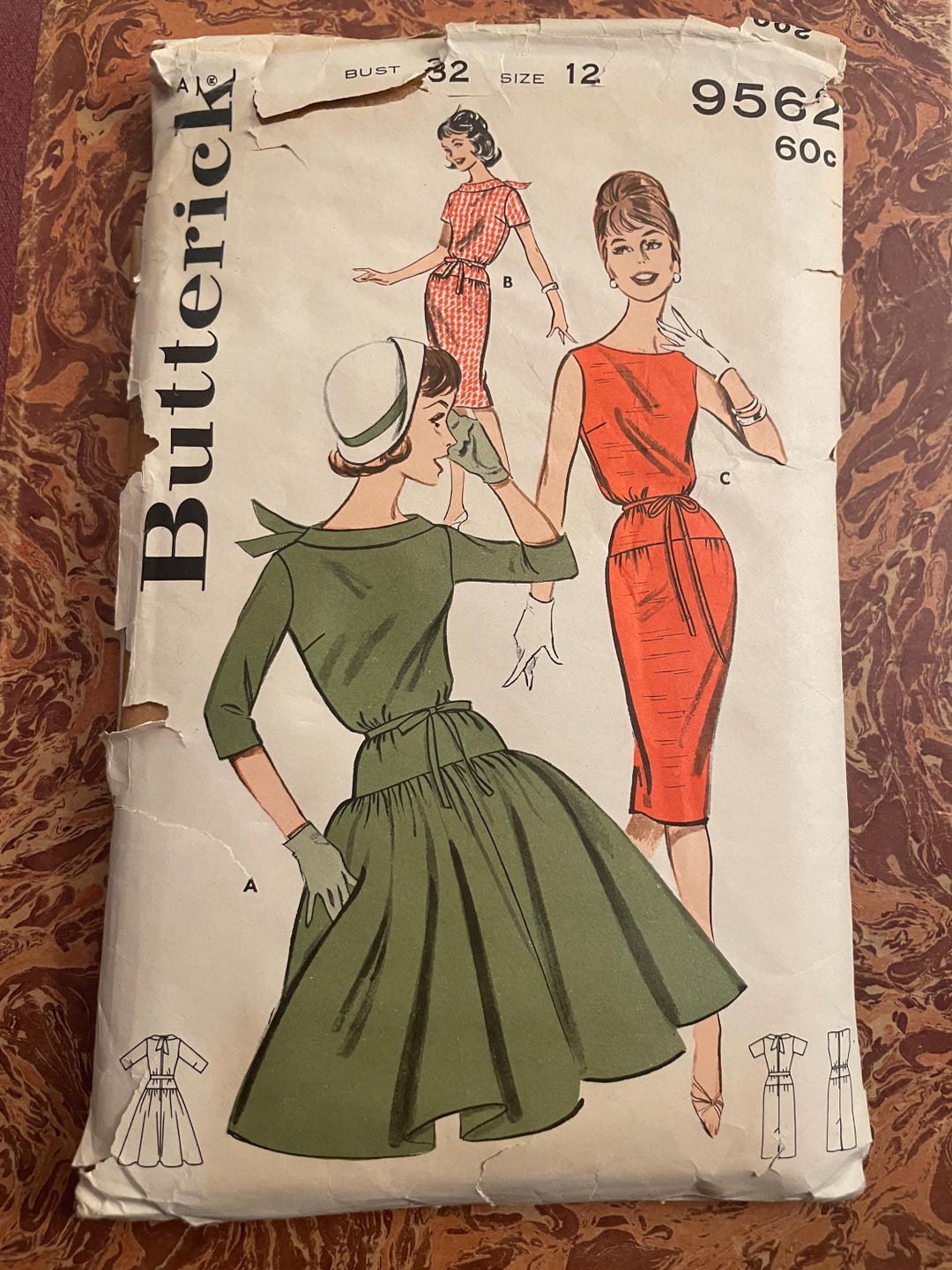 Patterns 9562 Vintage Womens Dress Sewing Pattern Butterick 9562 Bust 32 Sz 12 1950s ...