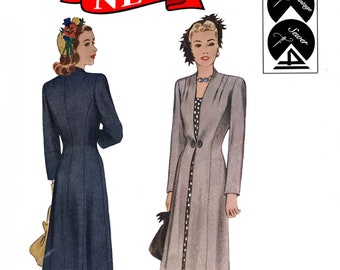 Patrón de costura vintage damas y señoritas Redingote abrigo tamaño 14 busto 32 M5555 Descarga digital