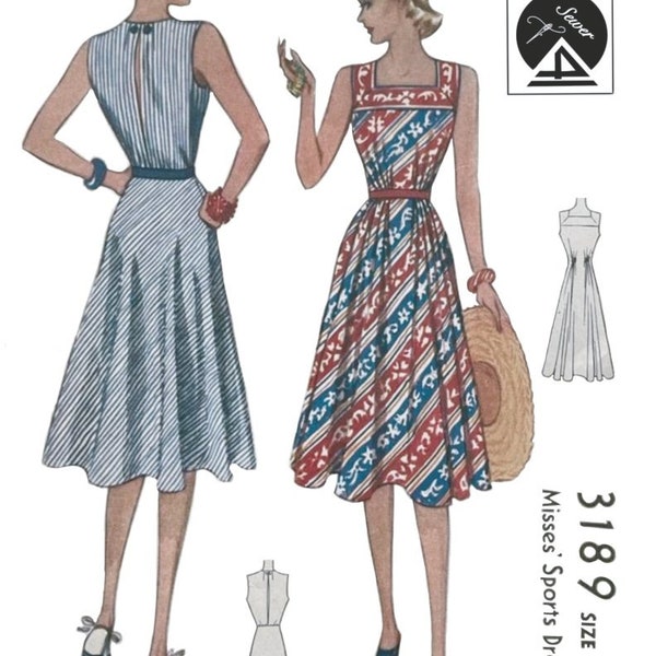 Vintage sewing pattern Ladies and Misses Dress 1930s M3189 Size 16 Bust 34 Instant Download