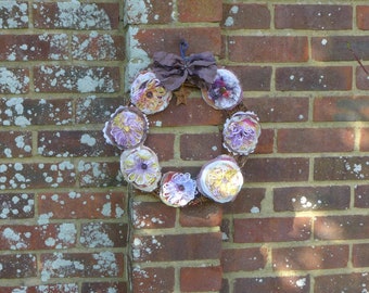 Brown bow floral rattan wreath with pastel flowers and gold star, spring decor, Easter, cottage core