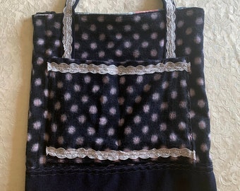 Navy spot bag, shopping bag, shopper, washable handbag, bottle bag, tote bag, wool bag, Boho bag, natural bag, neutral bag, shoulder bag