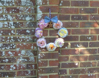 Blue bow natural flower wreath, spring decor, Easter, door decor, spring, cottage core