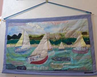 Boats in Osborne Bay Nautical Applique Wall Hanging Art