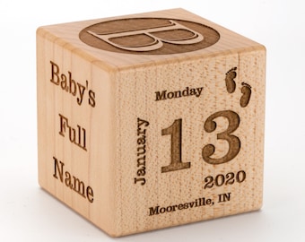 Personalized Baby Block New Baby Birth Block Personalized Baby Gift Newborn Keepsake Baby Girl Baby Boy Wooden Baby Block Baby gift