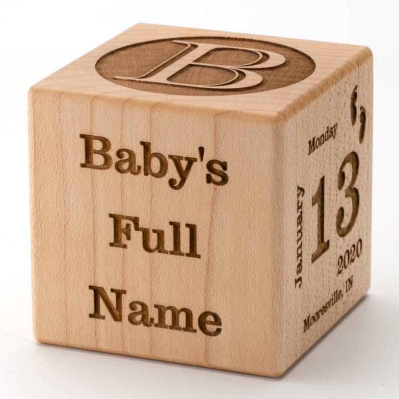 Personalized Baby Block New Baby Birth Block Personalized Baby Gift Newborn Keepsake Baby Girl Baby Boy Wooden Baby Block Baby gift image 2