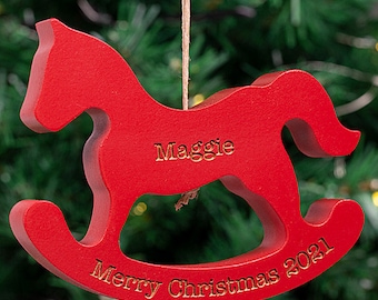 Personalized Red Rocking Horse Ornament | Decoration Wooden | Christmas Decor | Christmas Ornament