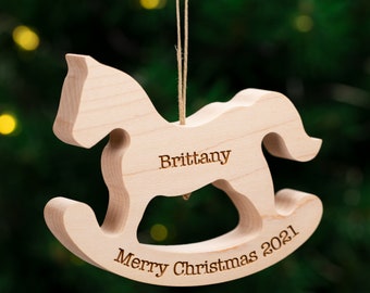 Personalized Natural Rocking Horse Ornament | Decoration Wooden | Christmas Decor | Christmas Ornament