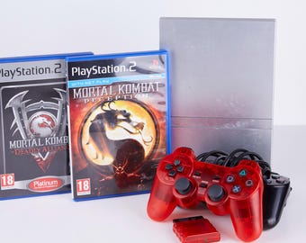 Silver PS2 Slim Console | Mortal Kombat Bundle, Wireless Controller