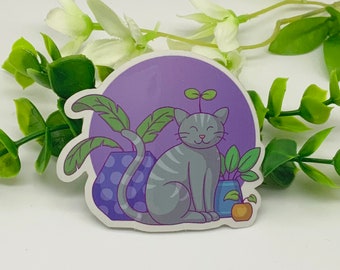 Cat with Plants Vinyl Sticker - Glossy Weatherproof