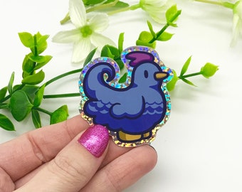 Blue Chicken Vinyl Sticker: Glossy Holographic Edged, Stardew Inspired