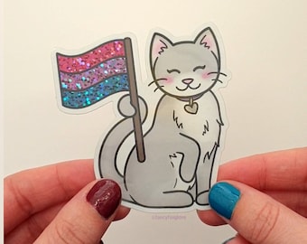 Bi Pride Cat Sticker: Glossy Holographic Weatherproof Vinyl