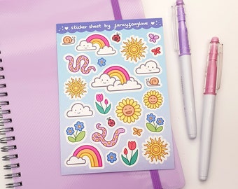 Sticker Sheet - Sunshine and Rainbows - A6 matte weatherproof vinyl stickers - cute colourful