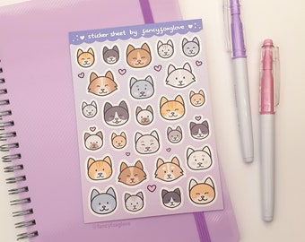 Happy Cat Faces Sticker Sheet: A6 Matte Weatherproof Vinyl