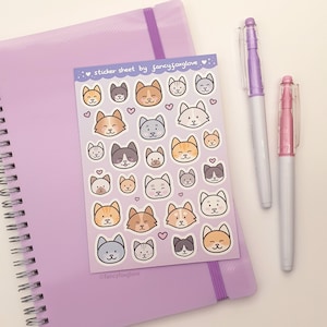 Happy Cat Faces Sticker Sheet: A6 Matte Weatherproof Vinyl