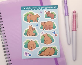 Cute Bears Sticker Sheet - A6 matte weatherproof vinyl stickers - cute stickers