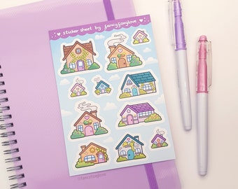Cute Cottages Sticker Sheet - A6 matte weatherproof vinyl stickers - cute stickers