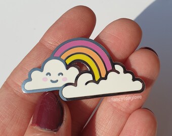 Happy Rainbow Enamel Pin: Kawaii Pastel Cloud Lapel Pin