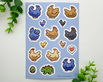 Chicken Sticker Sheet - Matte Vinyl, Stardew Inspired (A6)